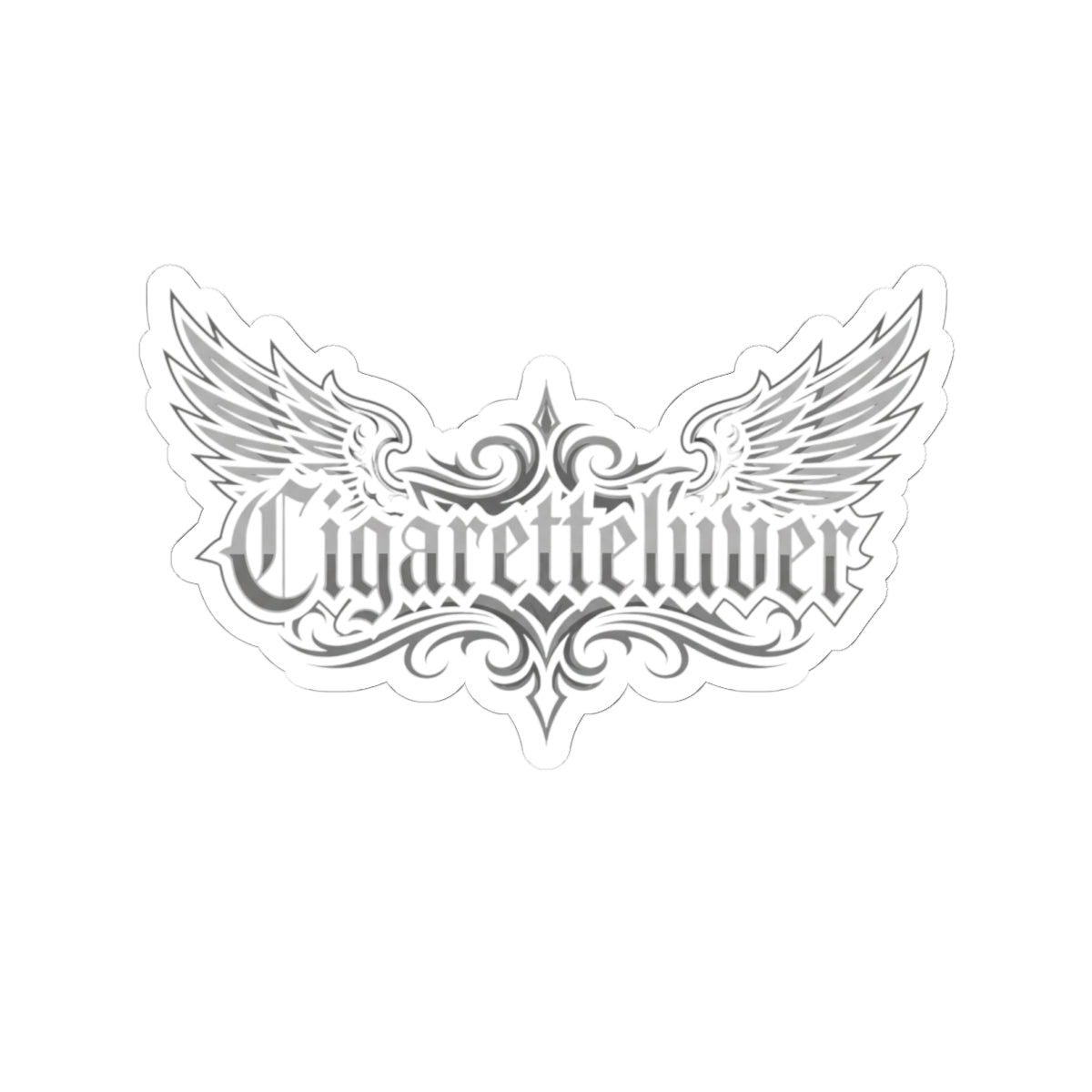 Winged Script Sticker — “Cigaretteliver” Kiss-Cut Decorative Decal