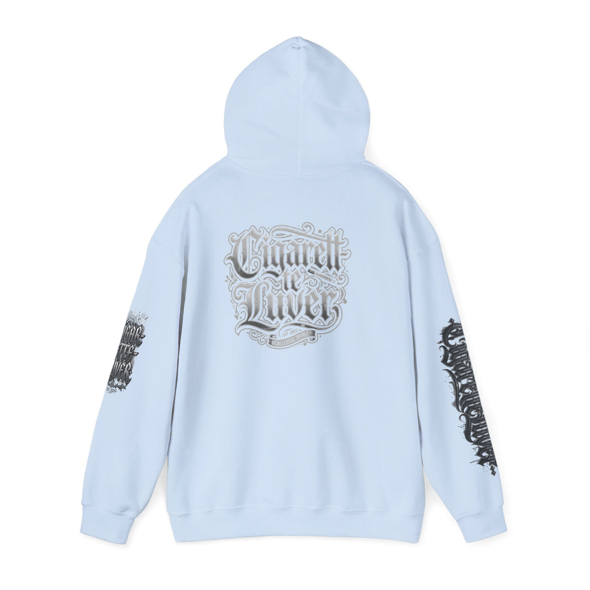 Cigarette Lover Graphic Hoodie — Gothic Script Winged Logo Sweatshirt