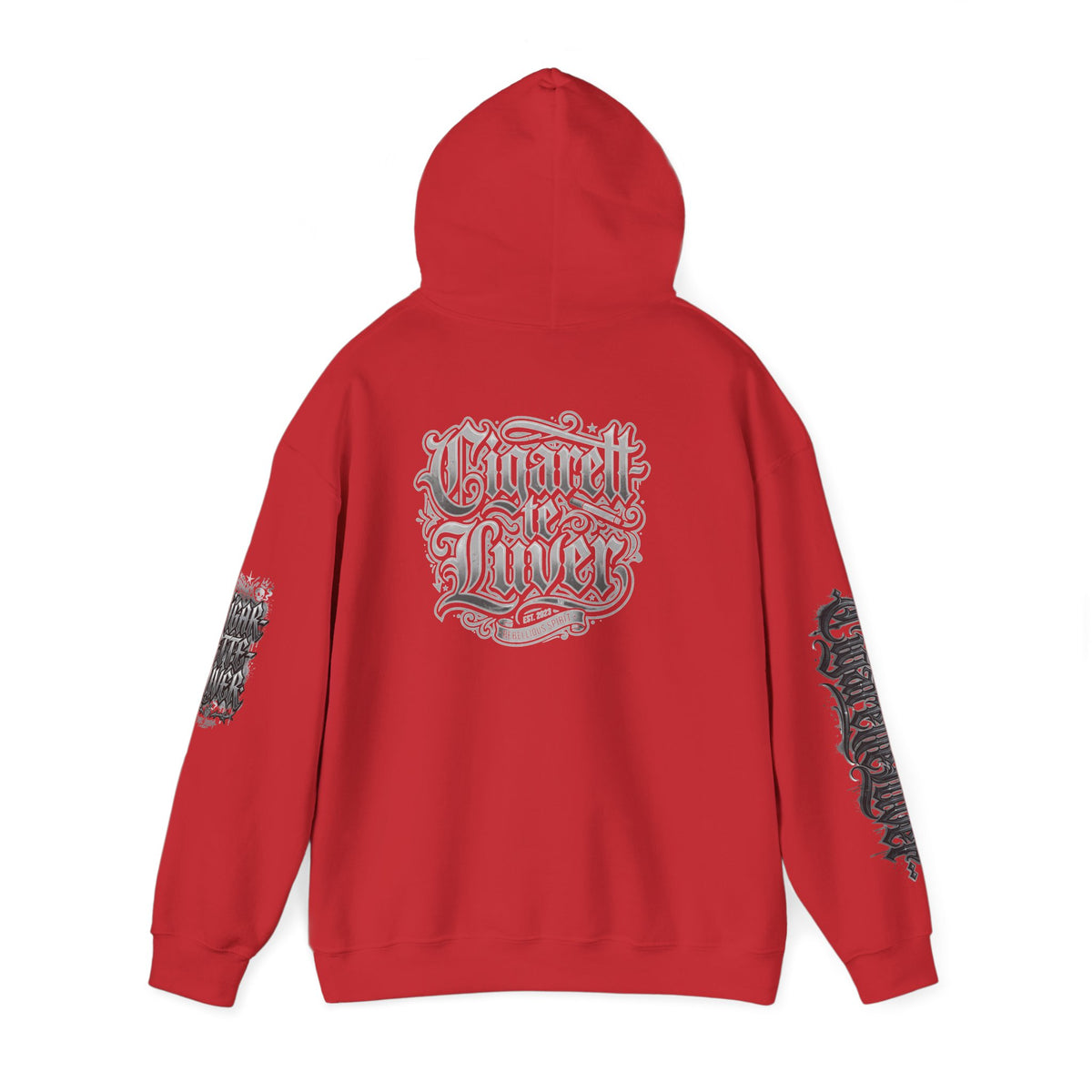 Cigarette Lover Graphic Hoodie — Gothic Script Winged Logo Sweatshirt