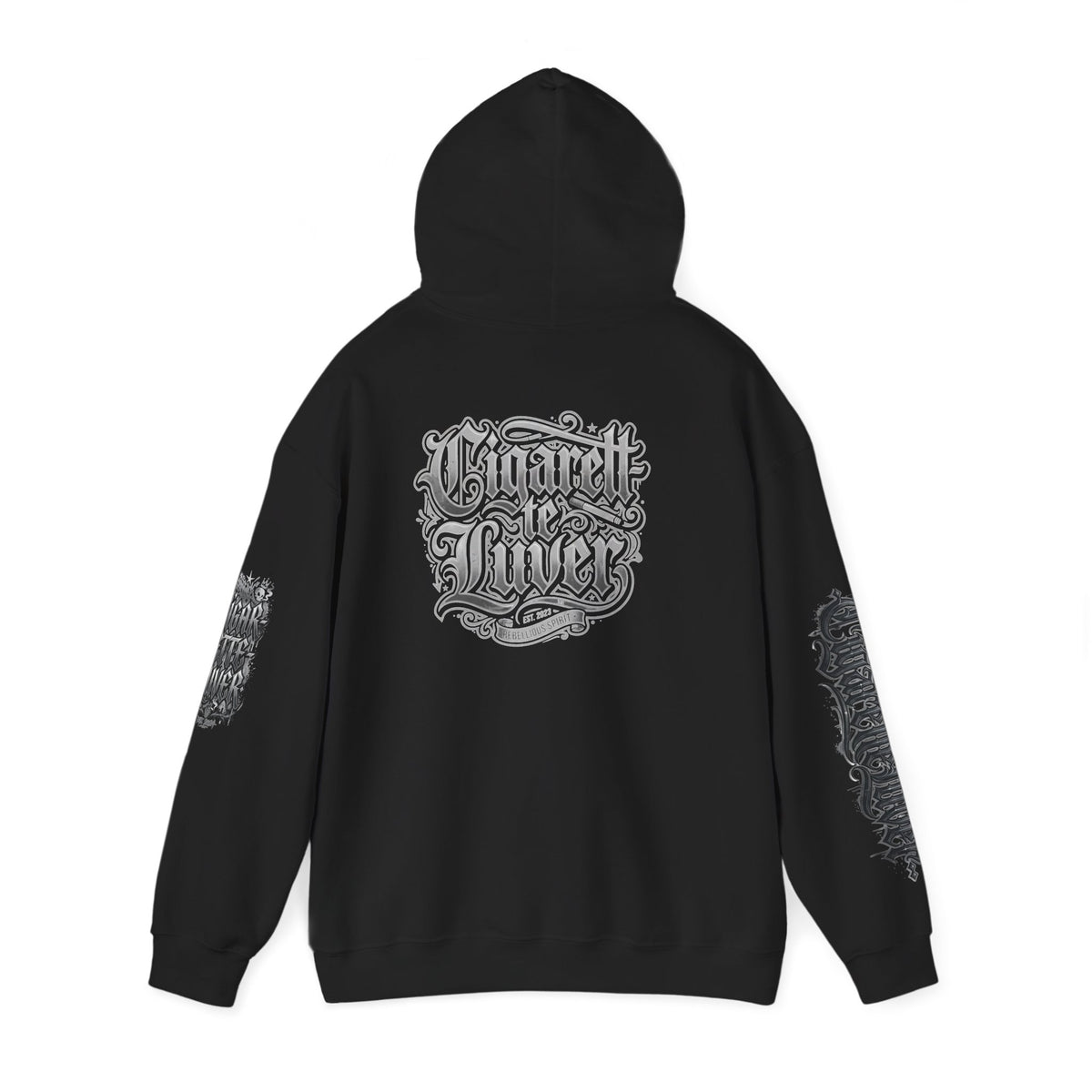 Cigarette Lover Graphic Hoodie — Gothic Script Winged Logo Sweatshirt