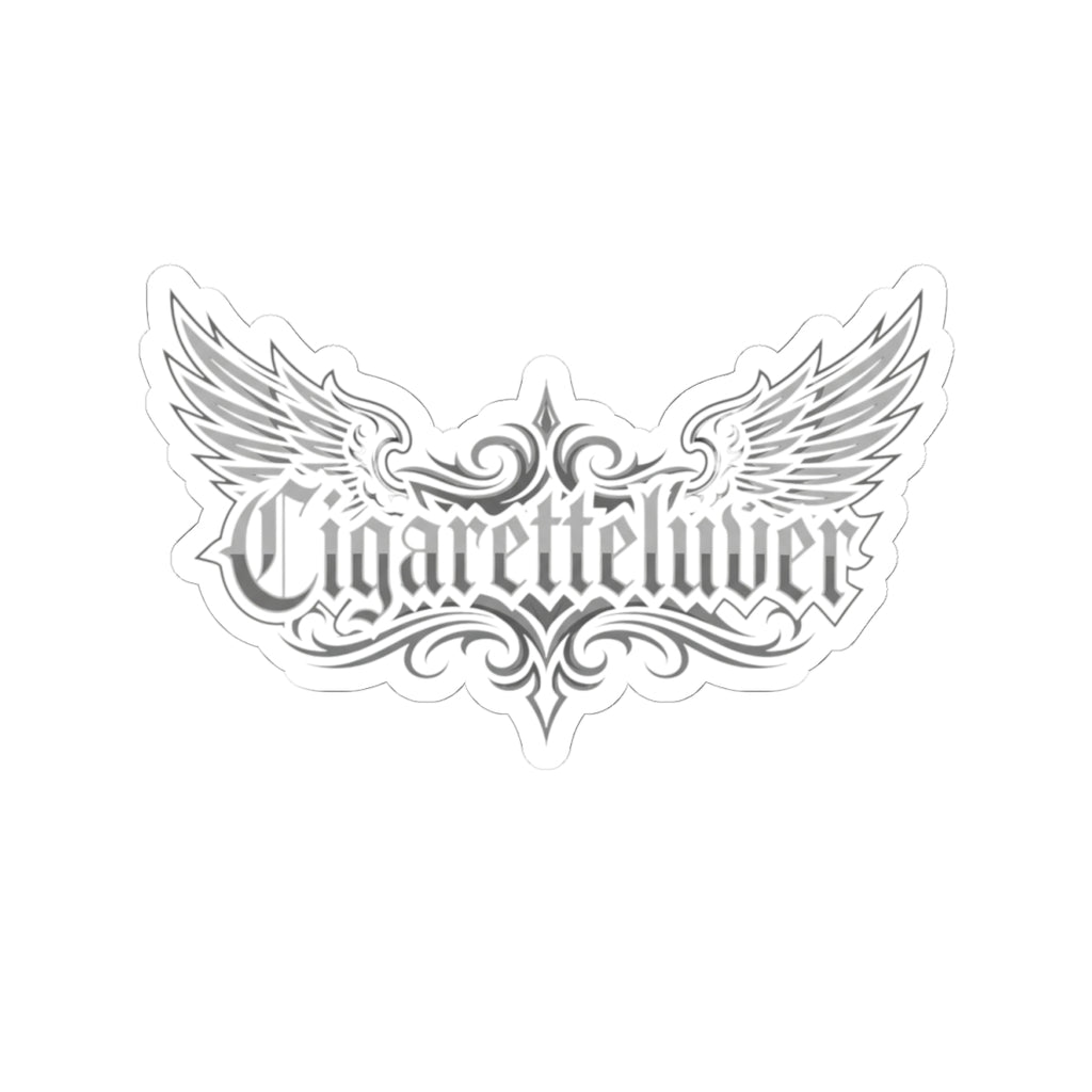 Winged Script Sticker — “Cigaretteliver” Kiss-Cut Decorative Decal
