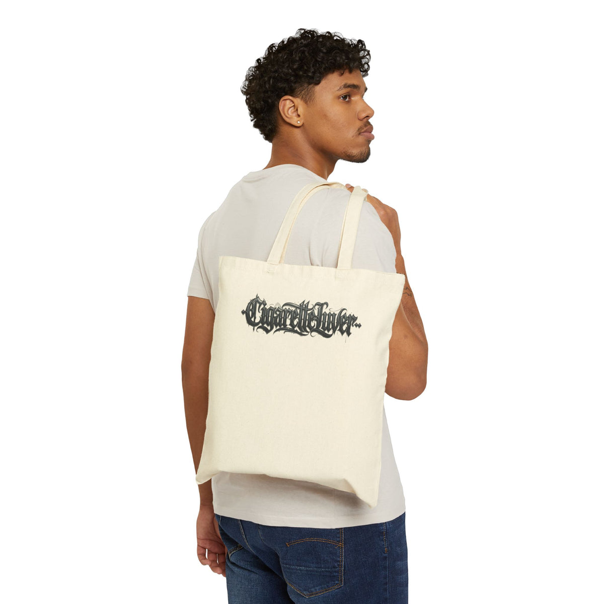 Gothic Script Tote Bag — 'Conscience' Black Calligraphy Canvas Tote