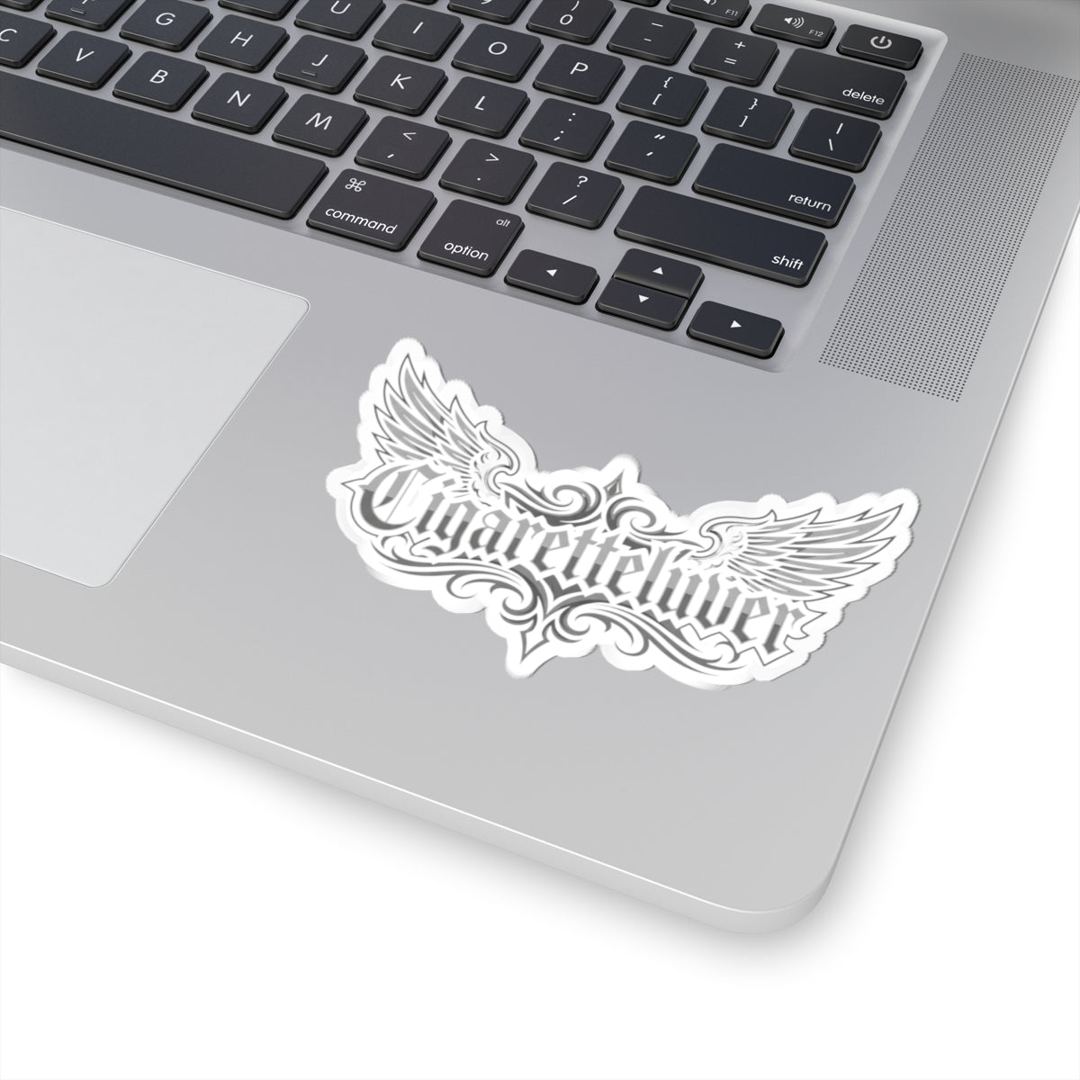 Winged Script Sticker — “Cigaretteliver” Kiss-Cut Decorative Decal