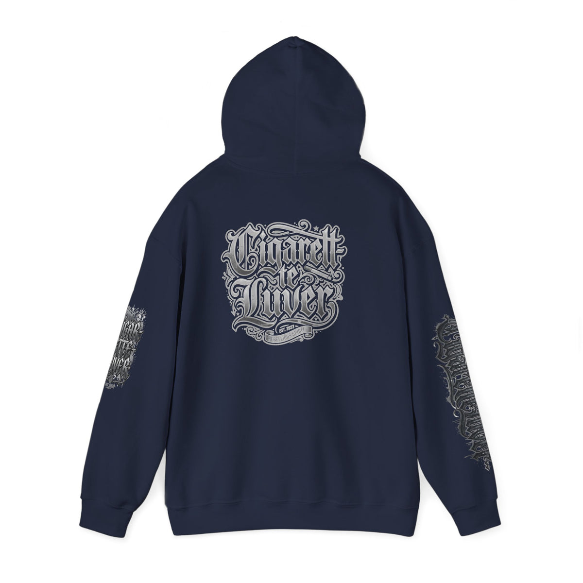 Cigarette Lover Graphic Hoodie — Gothic Script Winged Logo Sweatshirt