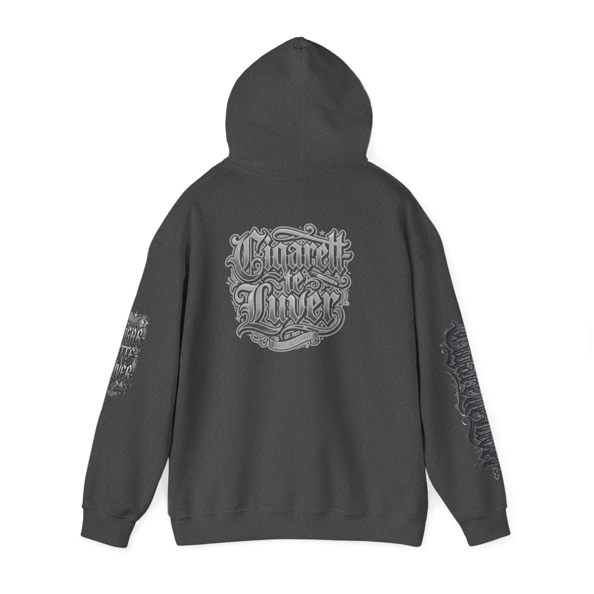 Cigarette Lover Graphic Hoodie — Gothic Script Winged Logo Sweatshirt