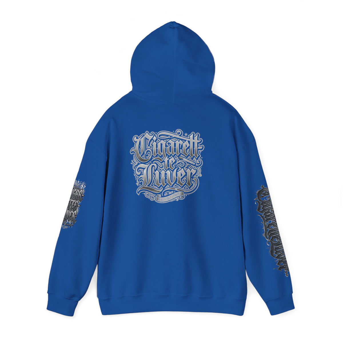 Cigarette Lover Graphic Hoodie — Gothic Script Winged Logo Sweatshirt