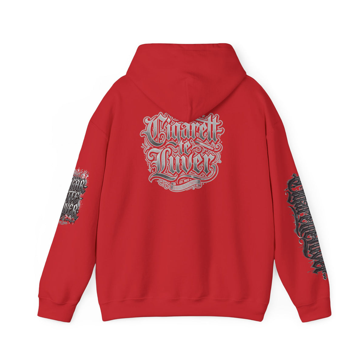 Cigarette Lover Graphic Hoodie — Gothic Script Winged Logo Sweatshirt