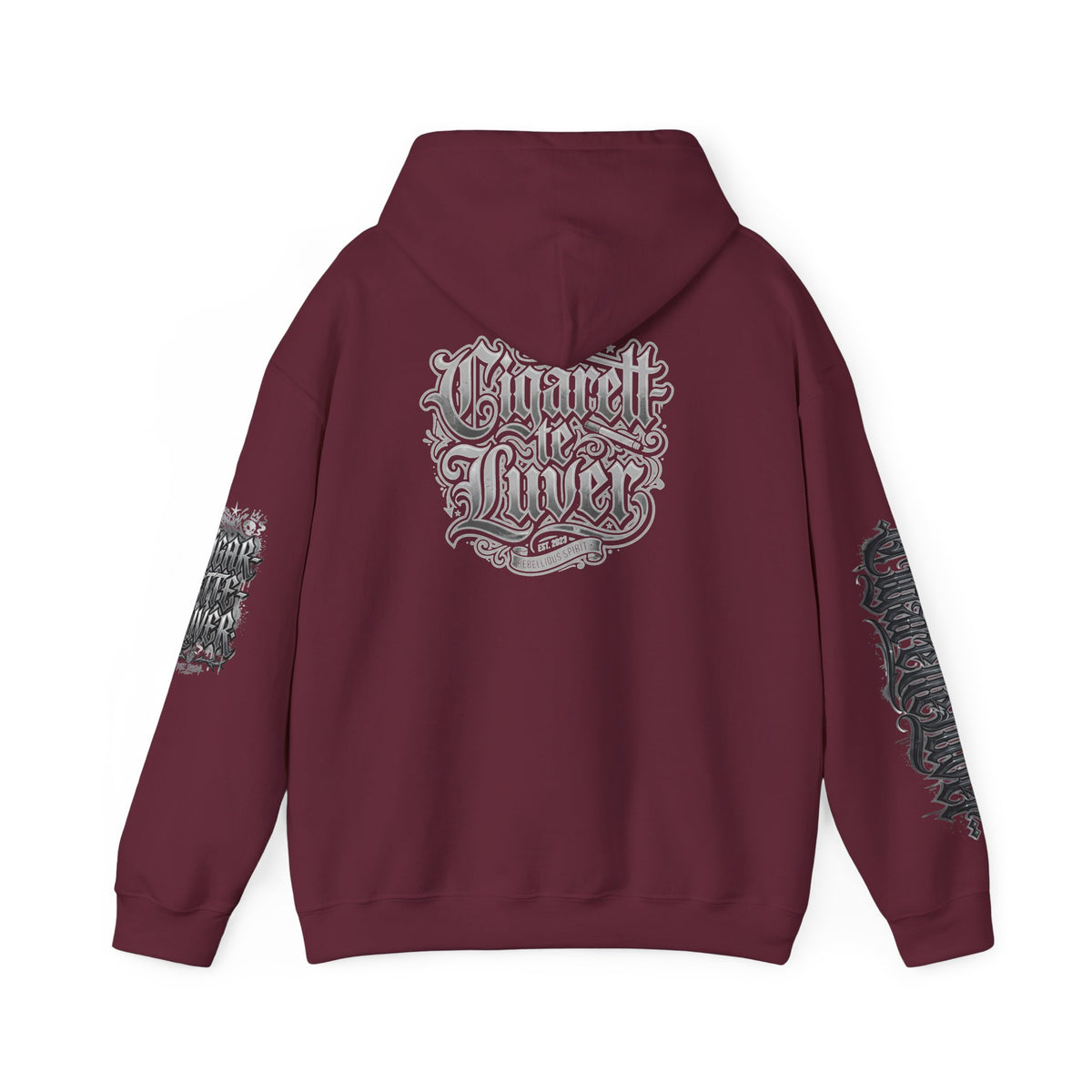 Cigarette Lover Graphic Hoodie — Gothic Script Winged Logo Sweatshirt