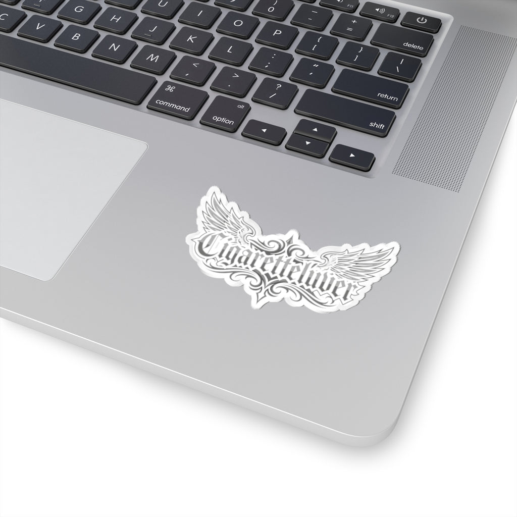 Winged Script Sticker — “Cigaretteliver” Kiss-Cut Decorative Decal