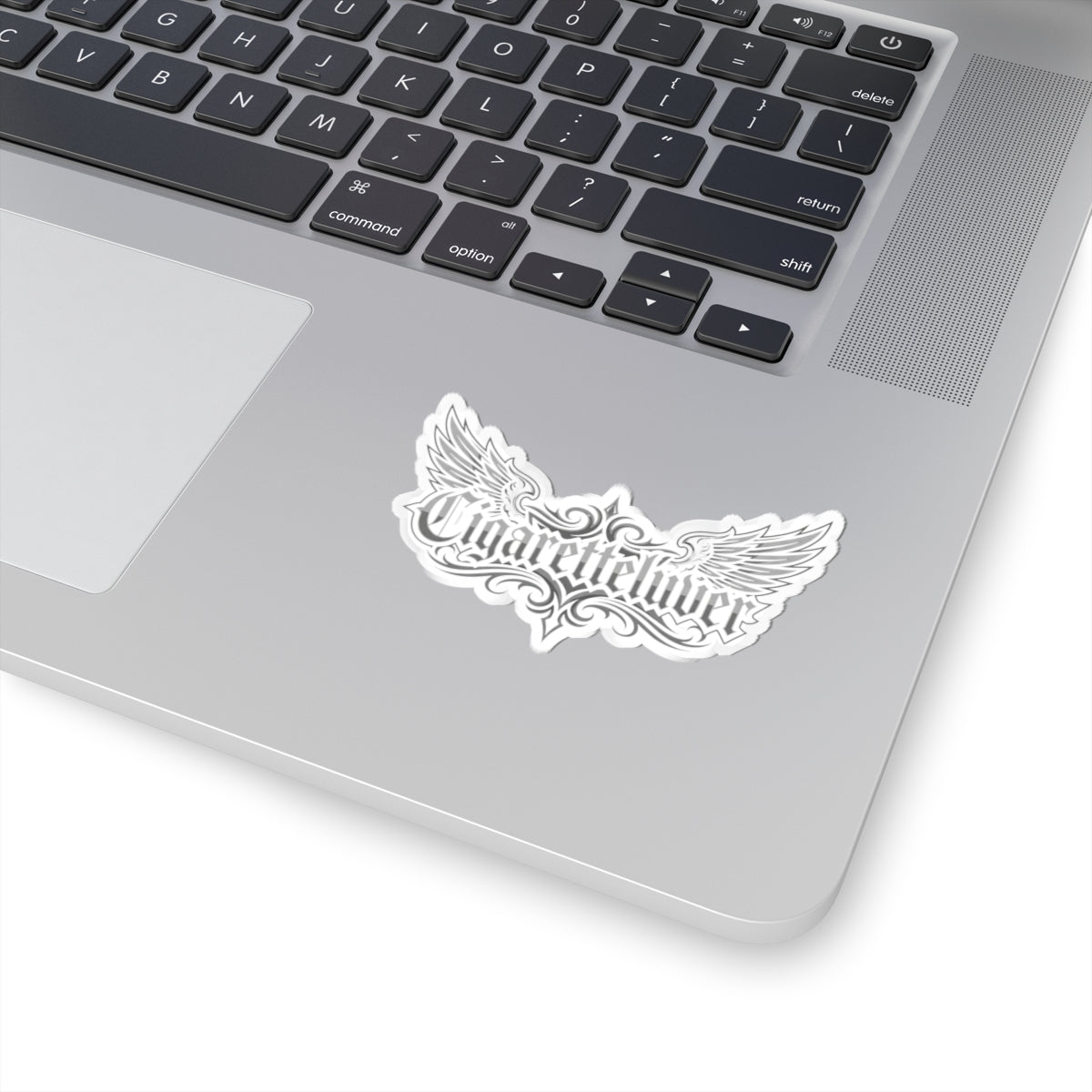 Winged Script Sticker — “Cigaretteliver” Kiss-Cut Decorative Decal