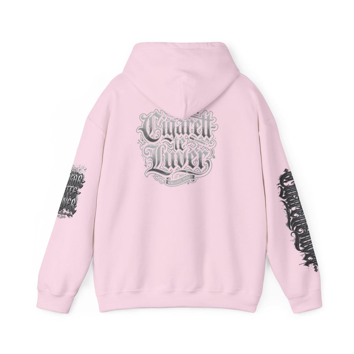 Cigarette Lover Graphic Hoodie — Gothic Script Winged Logo Sweatshirt