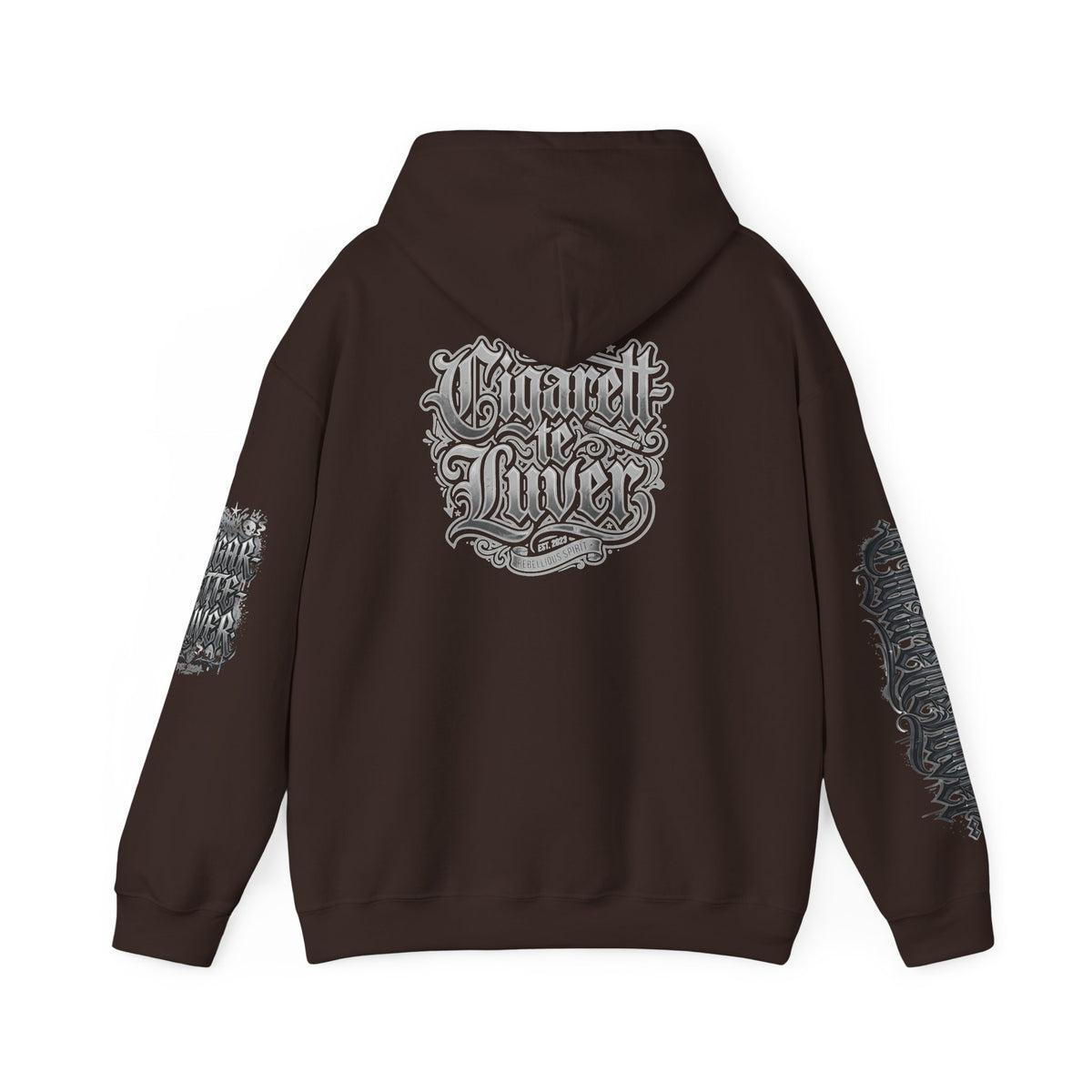 Cigarette Lover Graphic Hoodie — Gothic Script Winged Logo Sweatshirt