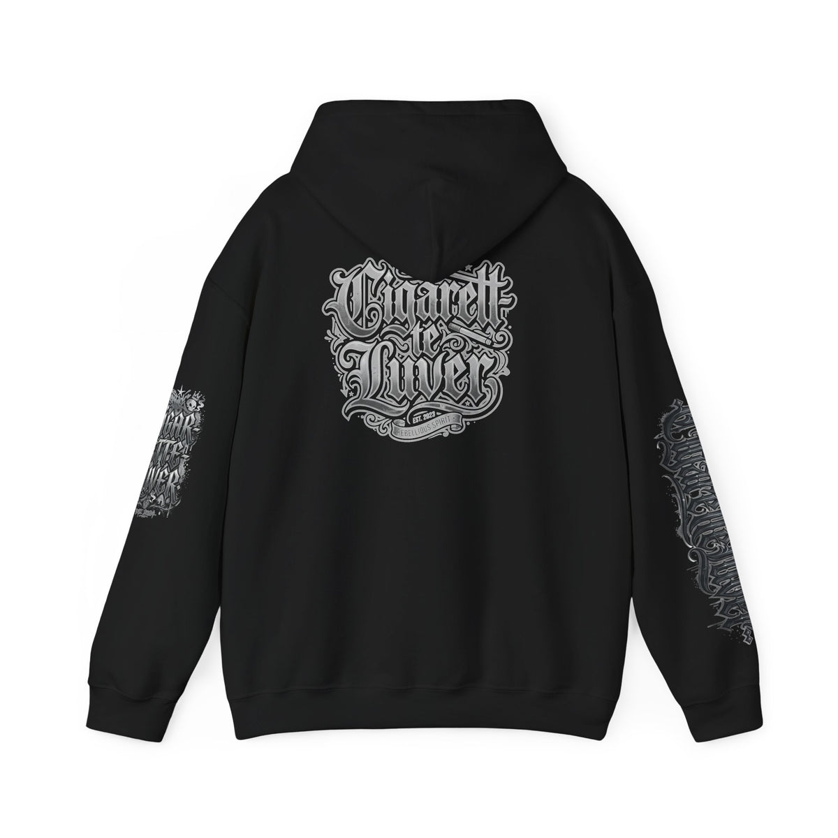 Cigarette Lover Graphic Hoodie — Gothic Script Winged Logo Sweatshirt