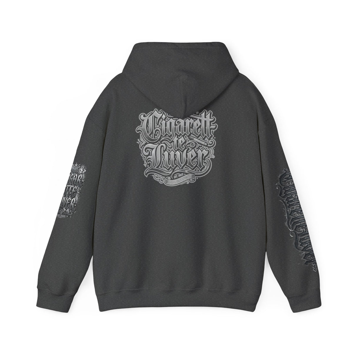 Cigarette Lover Graphic Hoodie — Gothic Script Winged Logo Sweatshirt