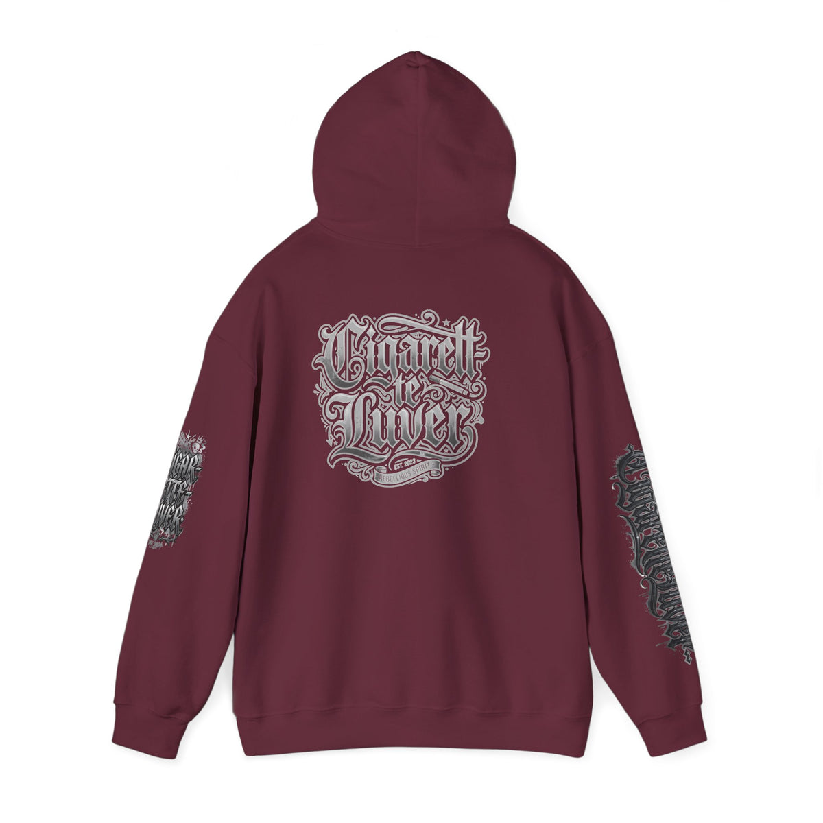Cigarette Lover Graphic Hoodie — Gothic Script Winged Logo Sweatshirt
