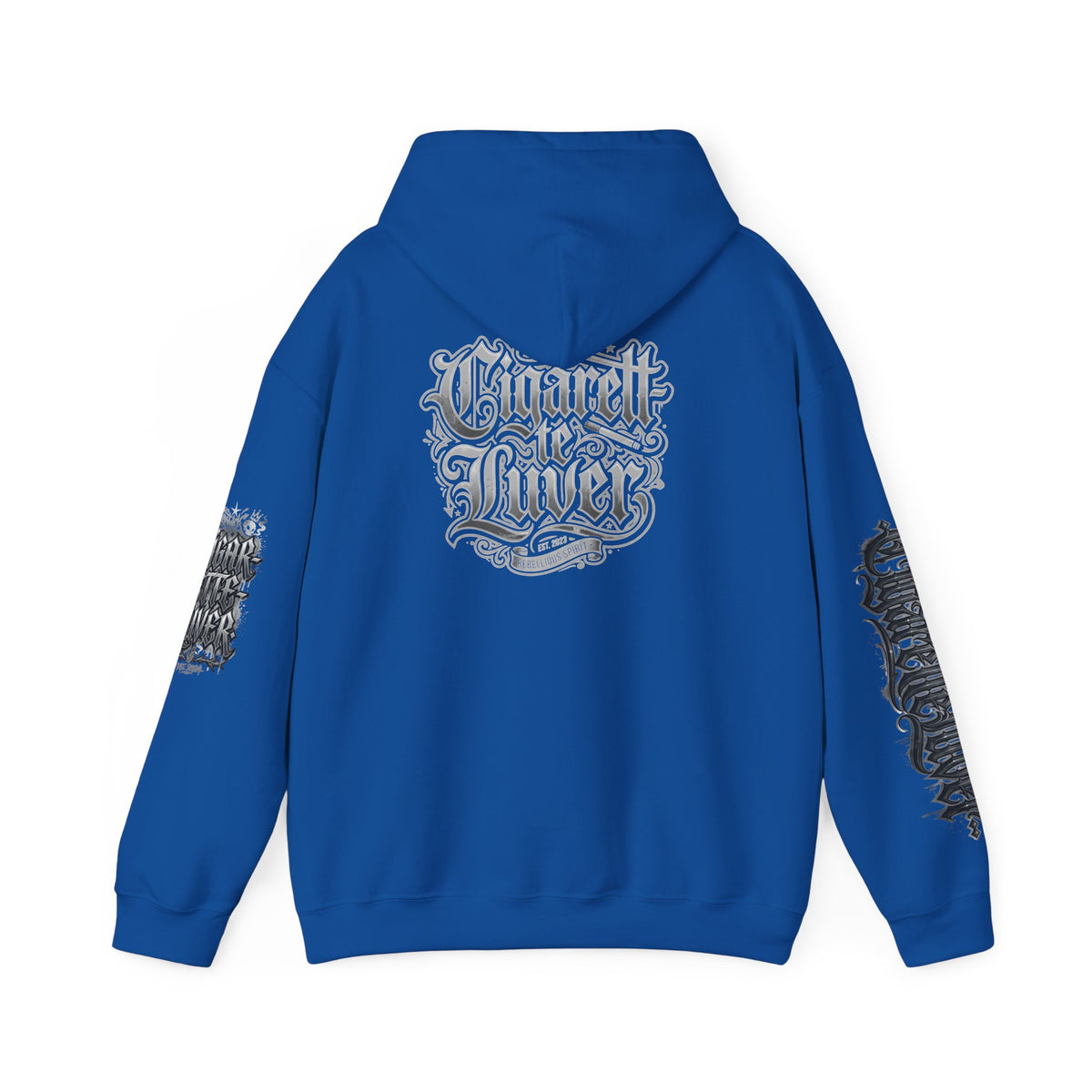 Cigarette Lover Graphic Hoodie — Gothic Script Winged Logo Sweatshirt