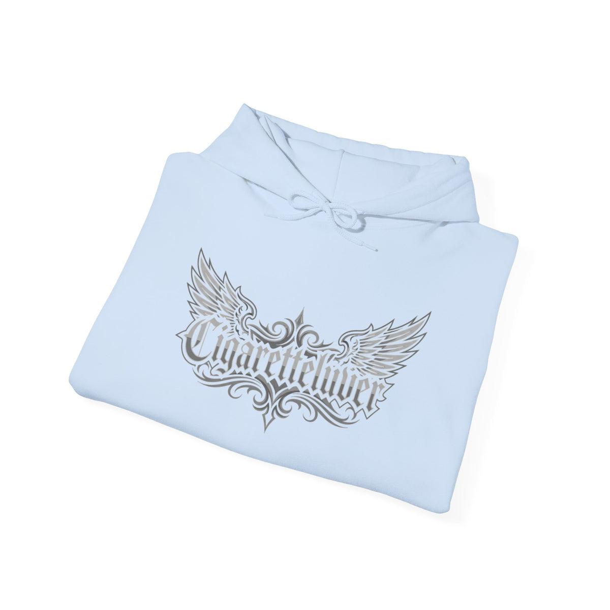 Cigarette Lover Graphic Hoodie — Gothic Script Winged Logo Sweatshirt