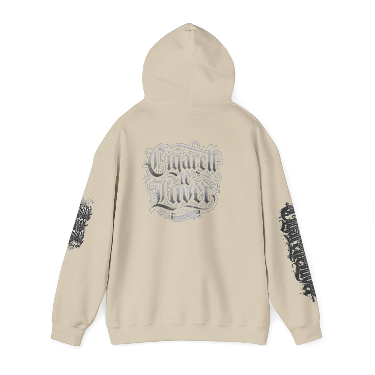 Cigarette Lover Graphic Hoodie — Gothic Script Winged Logo Sweatshirt