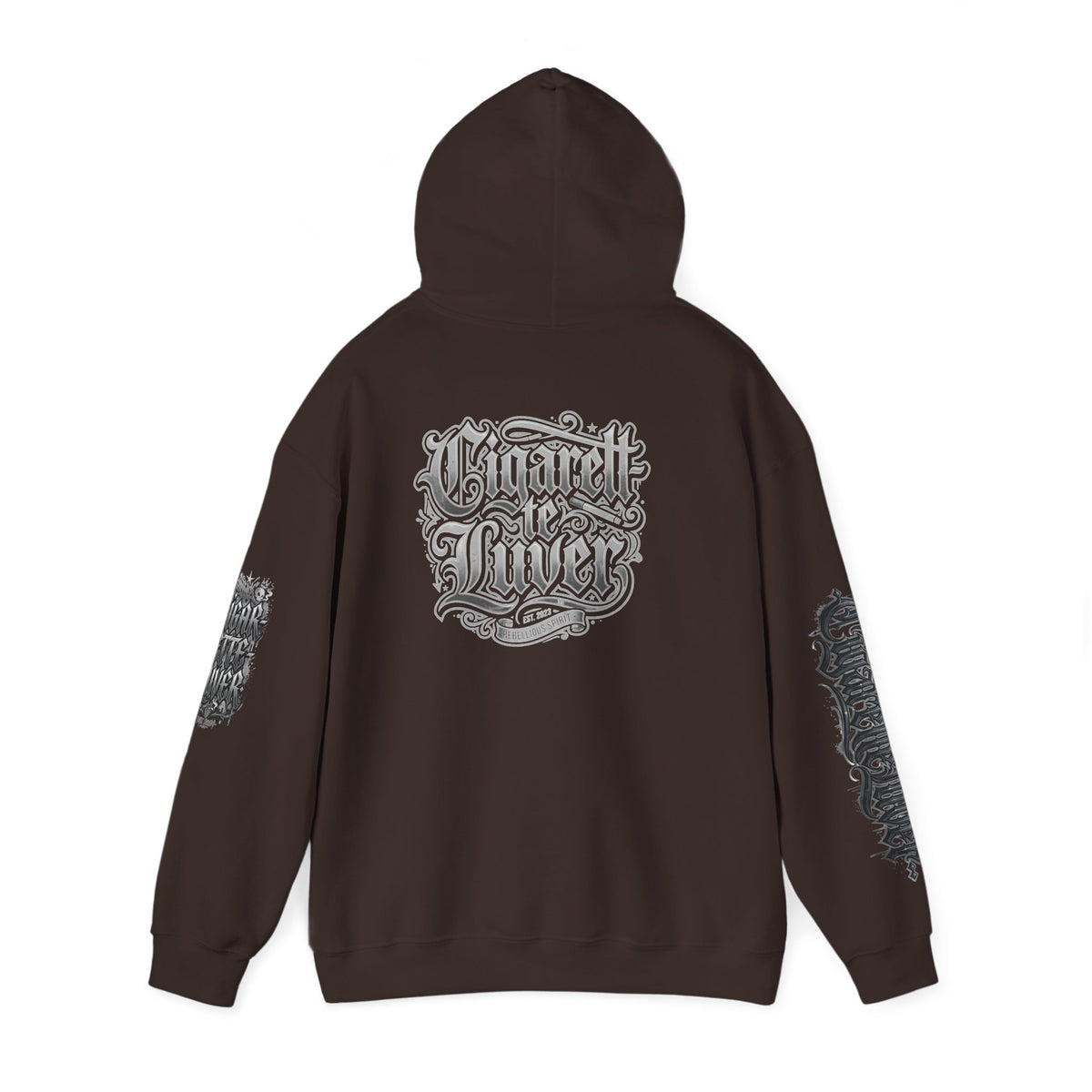Cigarette Lover Graphic Hoodie — Gothic Script Winged Logo Sweatshirt