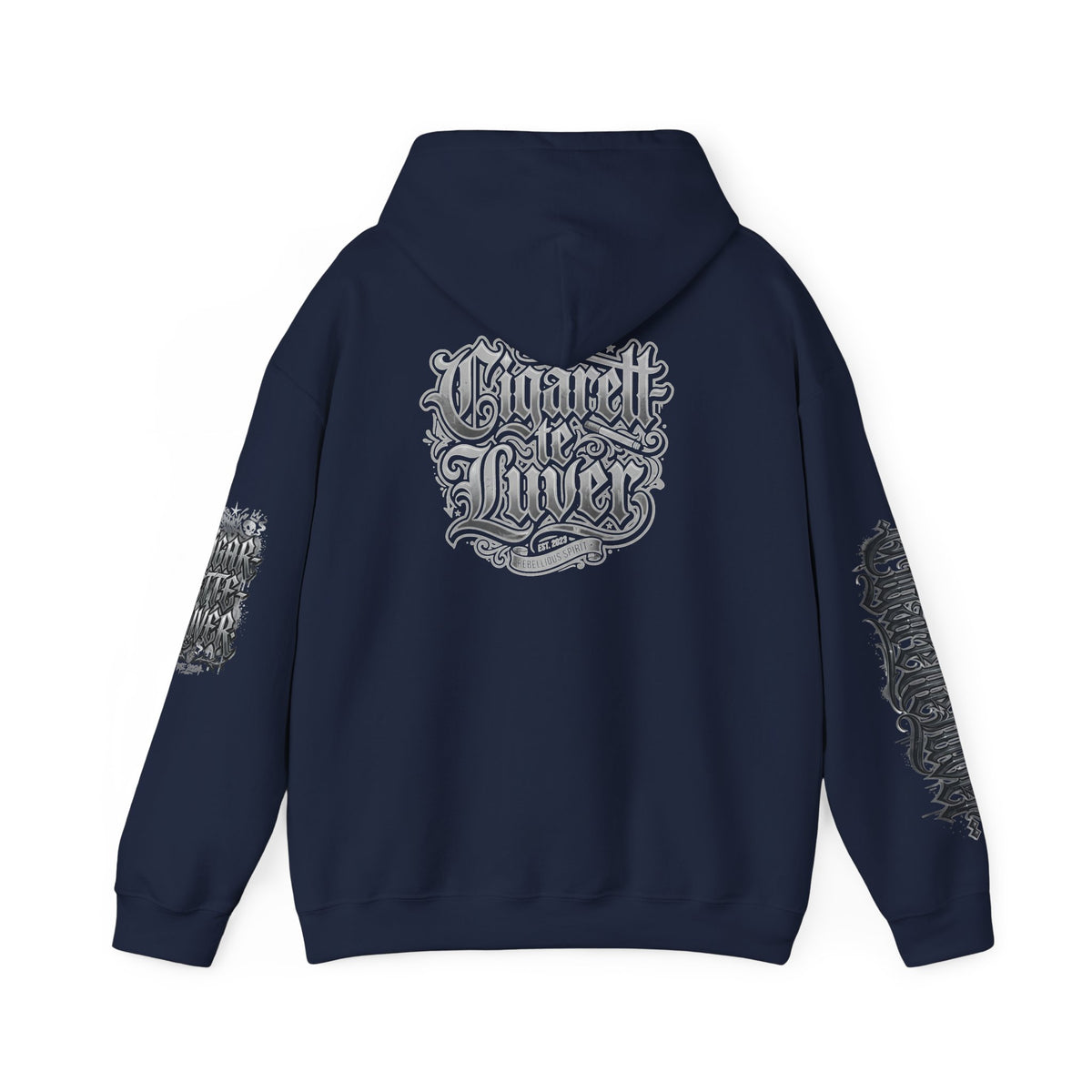 Cigarette Lover Graphic Hoodie — Gothic Script Winged Logo Sweatshirt
